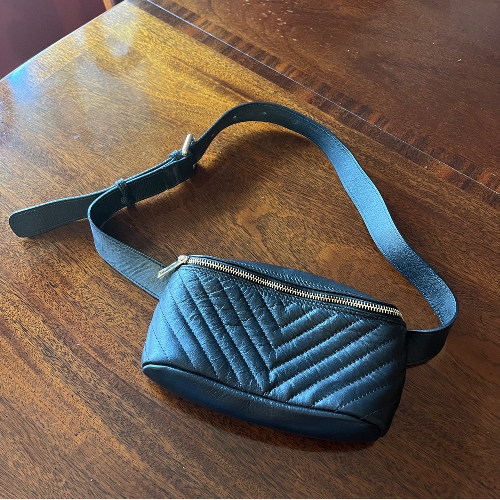 Quilted Black Leather Belt Bag